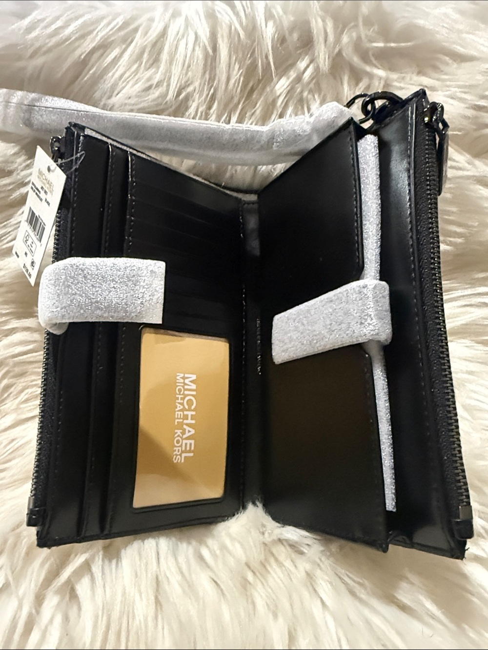 Michael Kors Black MK Logo Zip Card Case with Silver Accent - Picture 5 of 7
